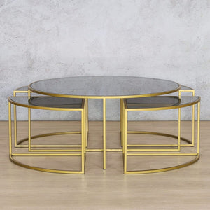 RITZ COFFEE TABLE- GOLD+ TINTED BRONZE GLASS - SET OF 5 Coffee Table Leather Gallery 