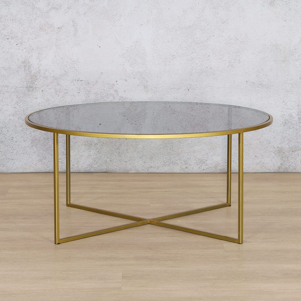 RITZ COFFEE TABLE- GOLD+ TINTED BRONZE GLASS - SET OF 5 Coffee Table Leather Gallery 