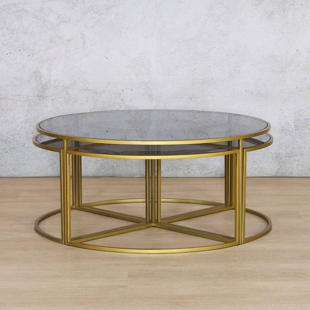 RITZ COFFEE TABLE- GOLD+ TINTED BRONZE GLASS - SET OF 5 Coffee Table Leather Gallery 