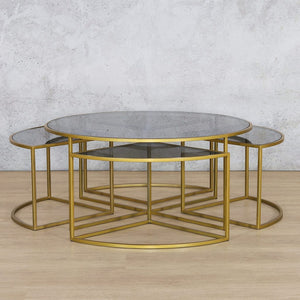 RITZ COFFEE TABLE- GOLD+ TINTED BRONZE GLASS - SET OF 5 Coffee Table Leather Gallery 