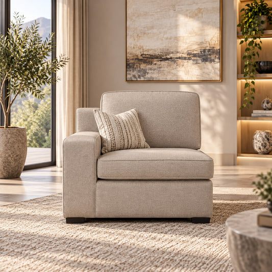Rome Fabric 1 Seater 1 Arm Couch - Left Hand Facing, in Kenya Beige | Fabric couches, single couch, small couch, couches 