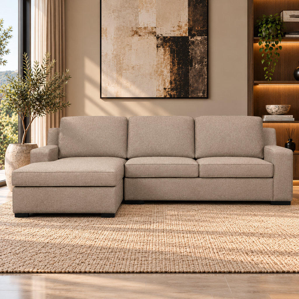 Rome Fabric Sofa Chaise Sectional - LHF Fabric Corner Suite Leather Gallery Kenya Sand