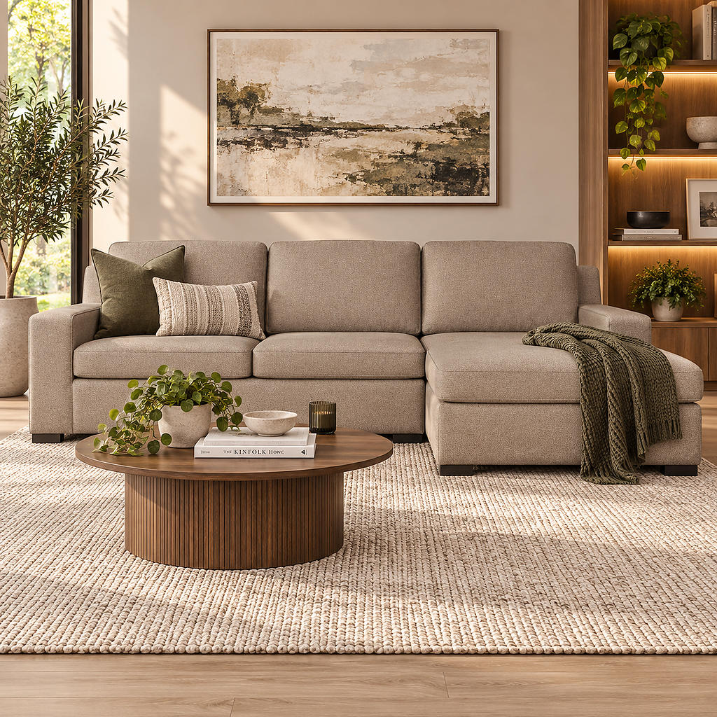Rome Fabric Sofa Chaise Sectional - RHF Fabric Corner Suite Leather Gallery Kenya Sand
