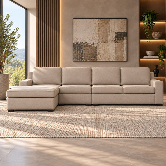 Rome Fabric Sofa Chaise Modular Sectional - LHF Fabric Corner Suite Leather Gallery Kenya Sand
