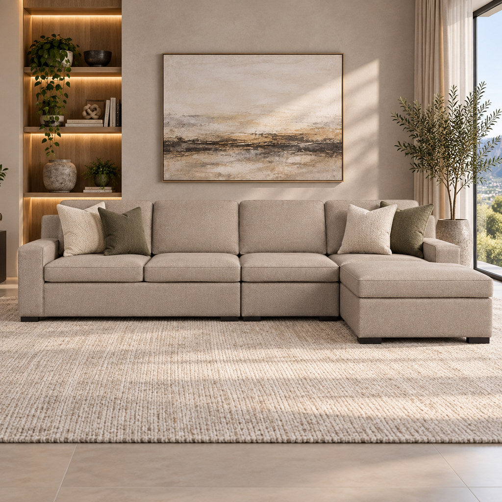 Rome Fabric Sofa Chaise Modular Sectional - RHF Fabric Corner Suite Leather Gallery - Kenya Sand