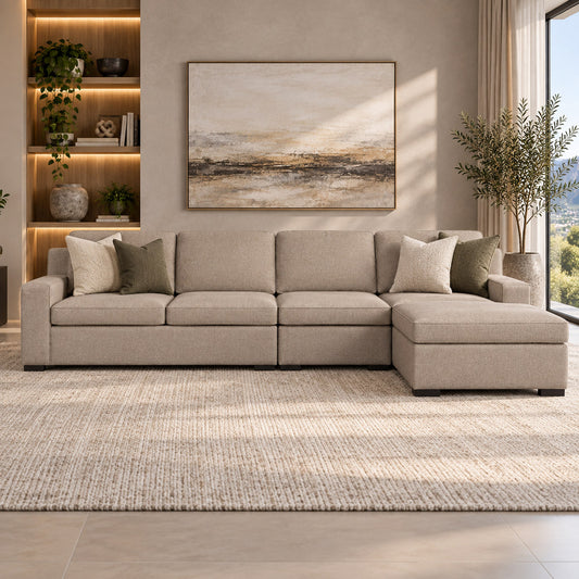 Rome Fabric Sofa Chaise Modular Sectional - RHF Fabric Corner Suite Leather Gallery - Kenya Sand