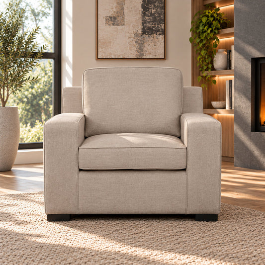 Rome fabric 1-seater couch, front view - Kenya Sand | Couches for sale, single couch, modern couch, fabric couch