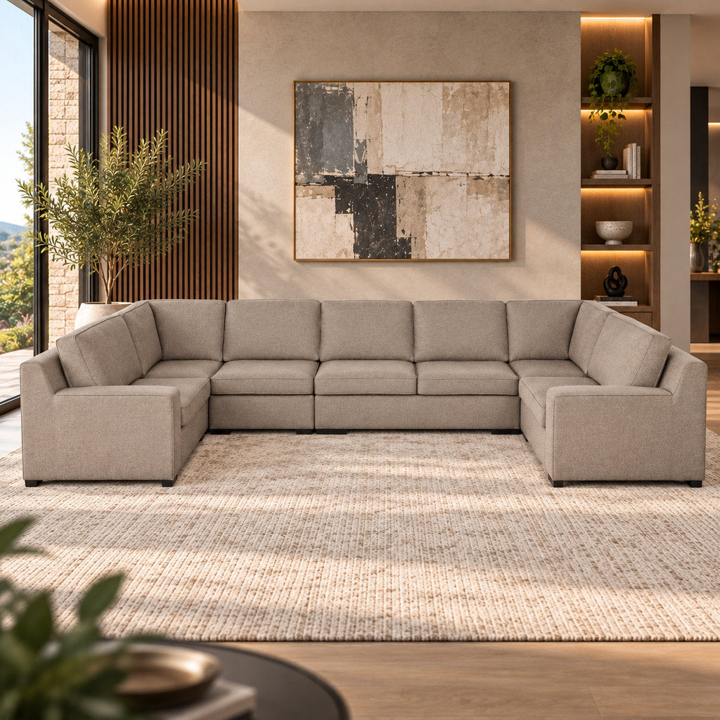 Rome Fabric Modular U-Sofa Sectional Fabric Corner Suite Leather Gallery Kenya Sand