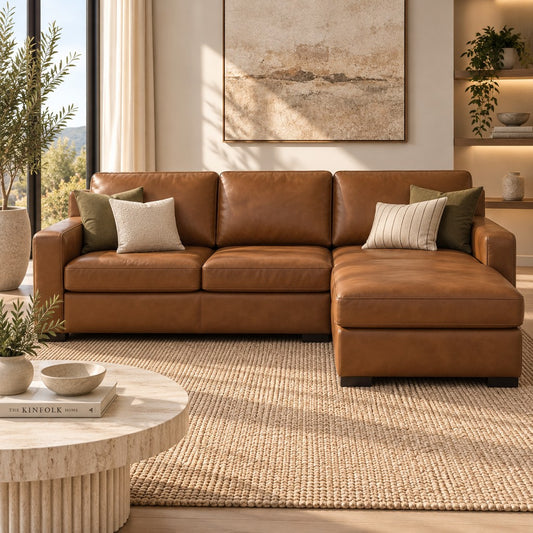 Rome Leather Sofa Chaise Sectional - RHF Leather Sectional Leather Gallery Czar Pecan