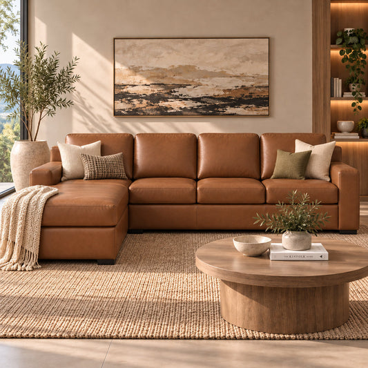 Rome Leather Sofa Chaise Modular Sectional - LHF Leather Sectional Leather Gallery Czar Pecan