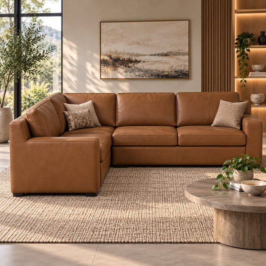 Rome 4 Seater L-Shape Sofa - LHF Leather Sofa Leather Gallery Czar Pecan