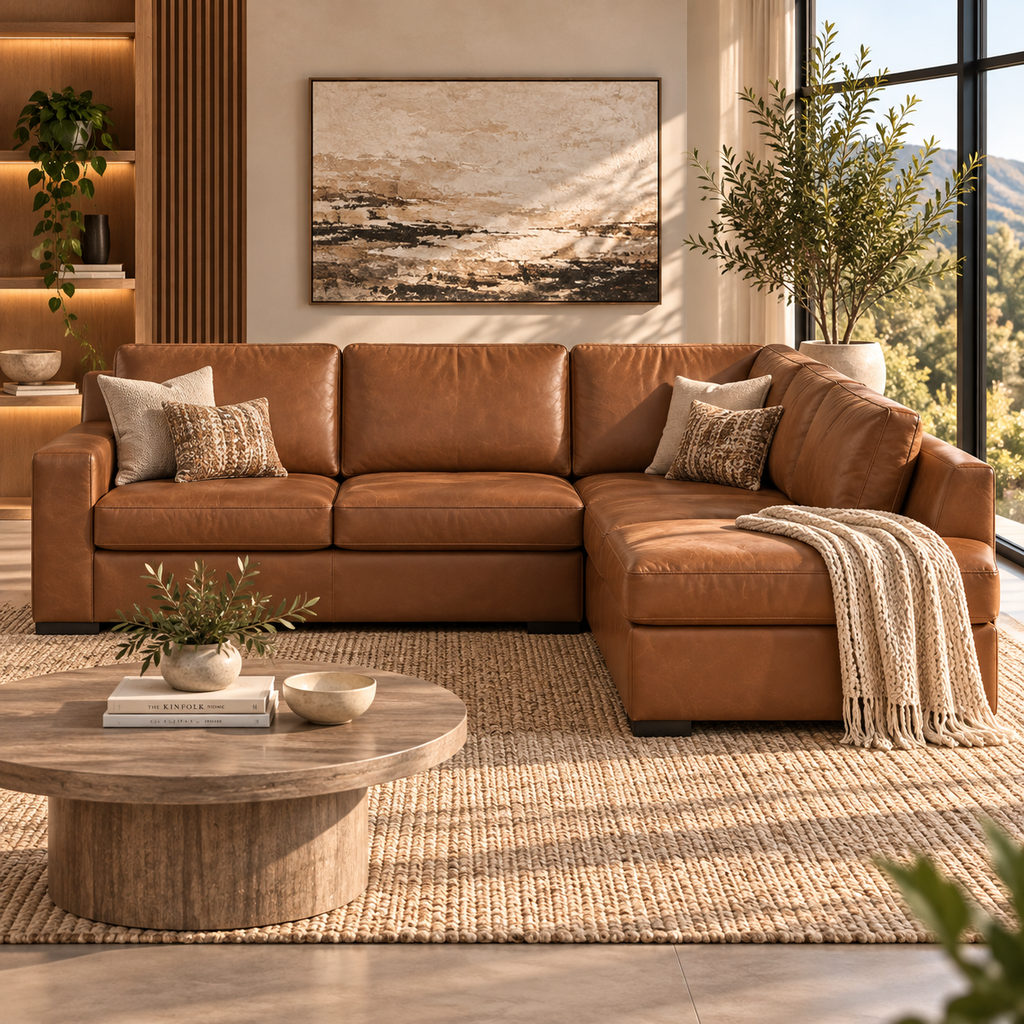 Rome 4 Seater L-Shape Sofa - RHF Leather Sofa Leather Gallery -  Czar Pecan