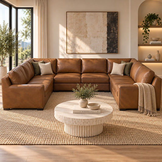 Rome Leather U-Sofa Sectional Leather Sectional Leather Gallery Czar Pecan