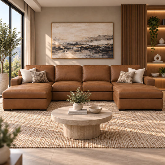 Rome Leather Sofa U-Chaise Sectional Leather Sectional Leather Gallery Czar Pecan