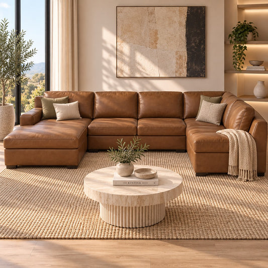 Rome Leather U-Sofa Chaise Sectional - LHF Leather Sectional Leather Gallery Czar Pecan