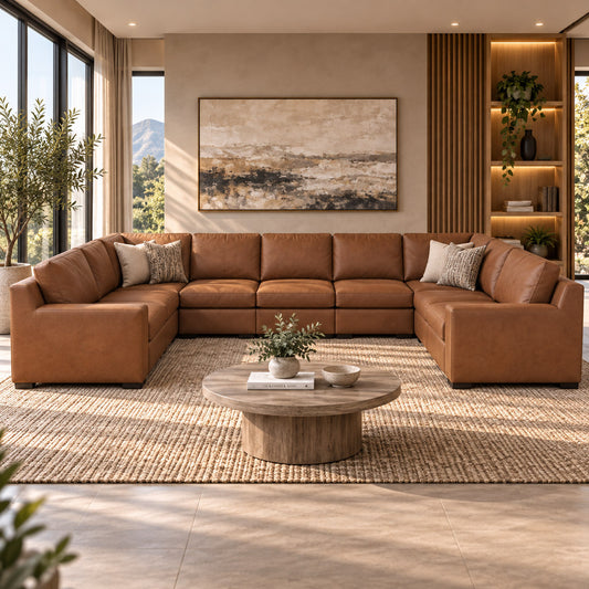 Rome Leather Modular U-Sofa Sectional Leather Sectional Leather Gallery Czar Pecan