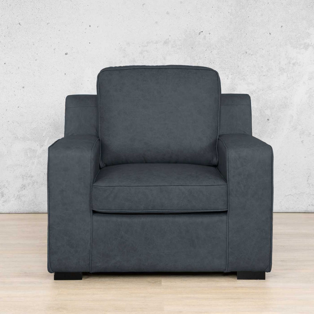 Rome 1 Seater Leather Couch - Bedlam Blue Night - Leather Couches
