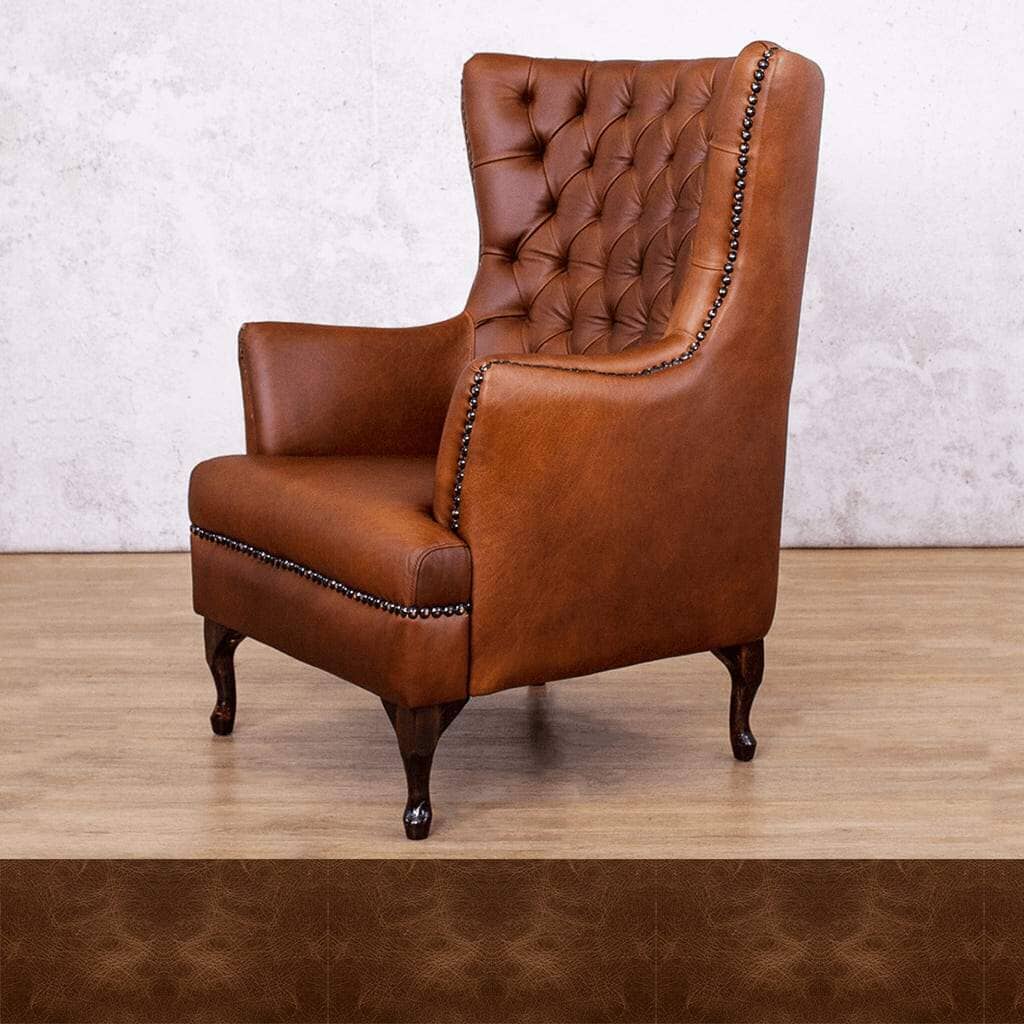 Royal Cognac Sample of the Salina Leather Armchair with Wingback Detail | Occasional Chair Leather Gallery | Occasional Chairs For Sale