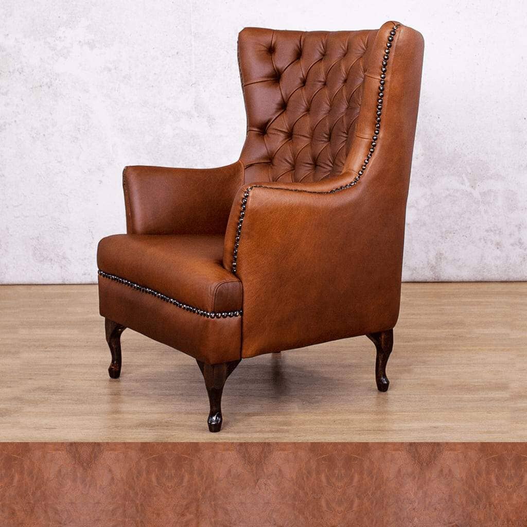 Royal Saddle Sample of the Salina Leather Armchair with Wingback Detail | Occasional Chair Leather Gallery | Occasional Chairs For Sale