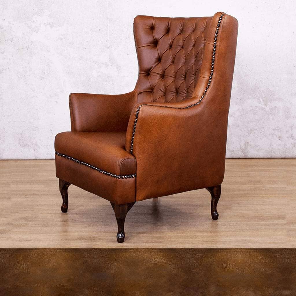 Royal Walnut Sample of the Salina Leather Armchair with Wingback Detail | Occasional Chair Leather Gallery | Occasional Chairs For Sale