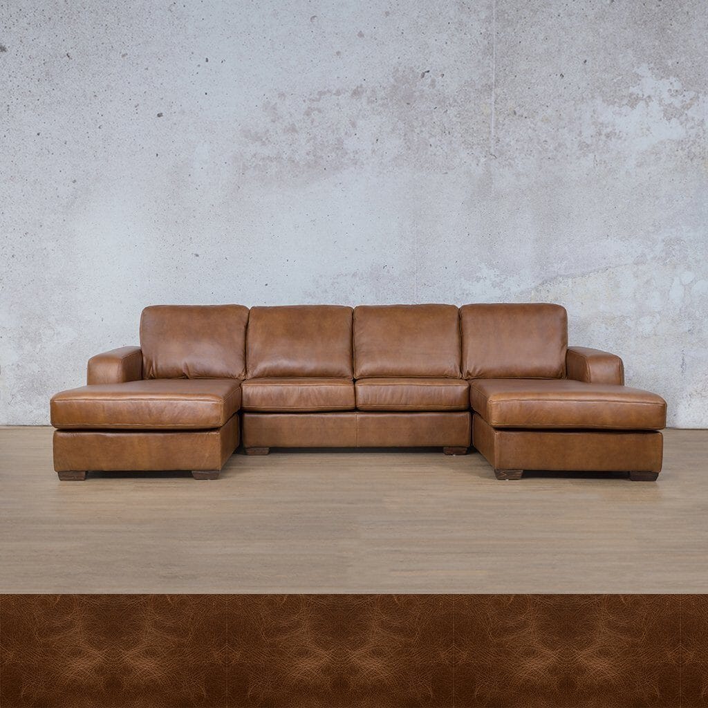 Stanford Leather U-Chaise Leather Sectional Leather Gallery Royal Cognac 