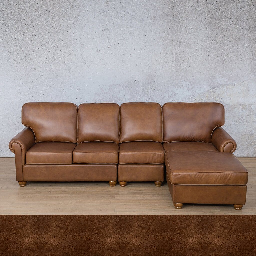 Salisbury Leather Sofa Chaise Modular Sectional - RHF Leather Sectional Leather Gallery Royal Cognac 