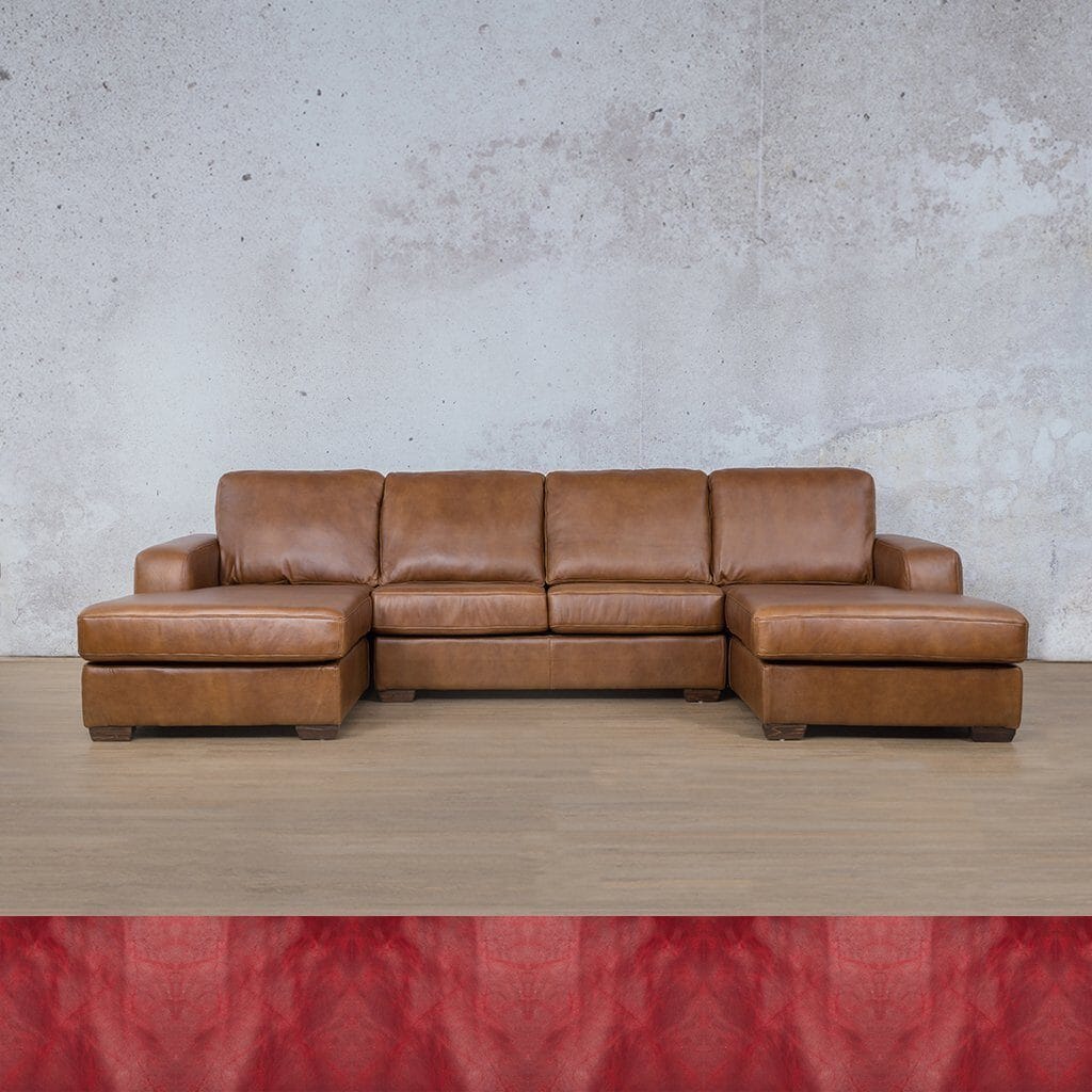 Stanford Leather U-Chaise Leather Sectional Leather Gallery Royal Ruby 