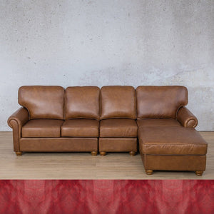 Salisbury Leather Sofa Chaise Modular Sectional - RHF Leather Sectional Leather Gallery Royal Ruby 