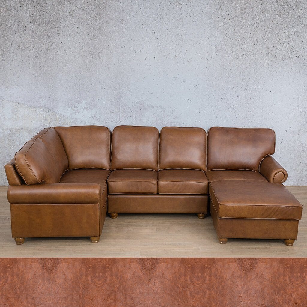 Salisbury Leather U-Sofa Chaise Sectional - RHF Leather Sectional Leather Gallery Royal Saddle 