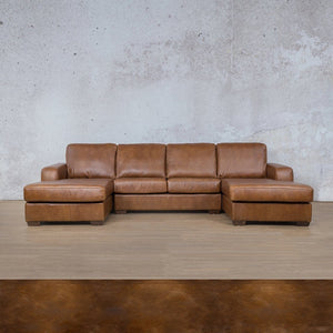 Stanford Leather U-Chaise Leather Sectional Leather Gallery Royal Walnut 