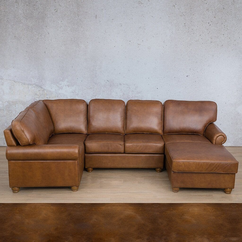 Salisbury Leather U-Sofa Chaise Sectional - RHF Leather Sectional Leather Gallery Royal Walnut 