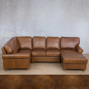 Salisbury Leather U-Sofa Chaise Sectional - RHF Leather Sectional Leather Gallery Royal Walnut 