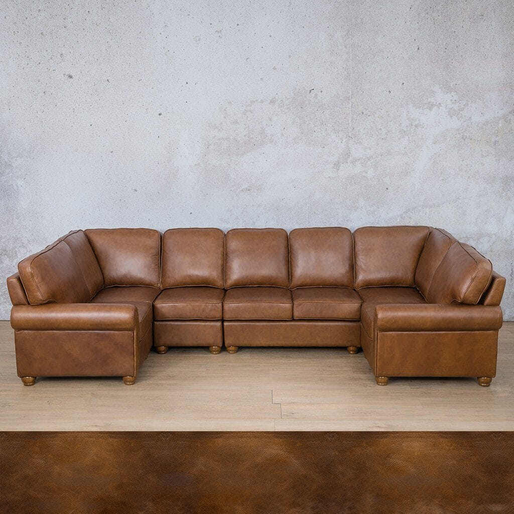 Salisbury Leather Modular U-Sofa Sectional Leather Sectional Leather Gallery Royal Walnut 