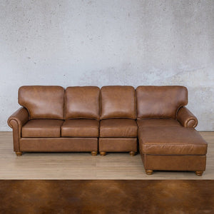 Salisbury Leather Sofa Chaise Modular Sectional - RHF Leather Sectional Leather Gallery Royal Walnut 
