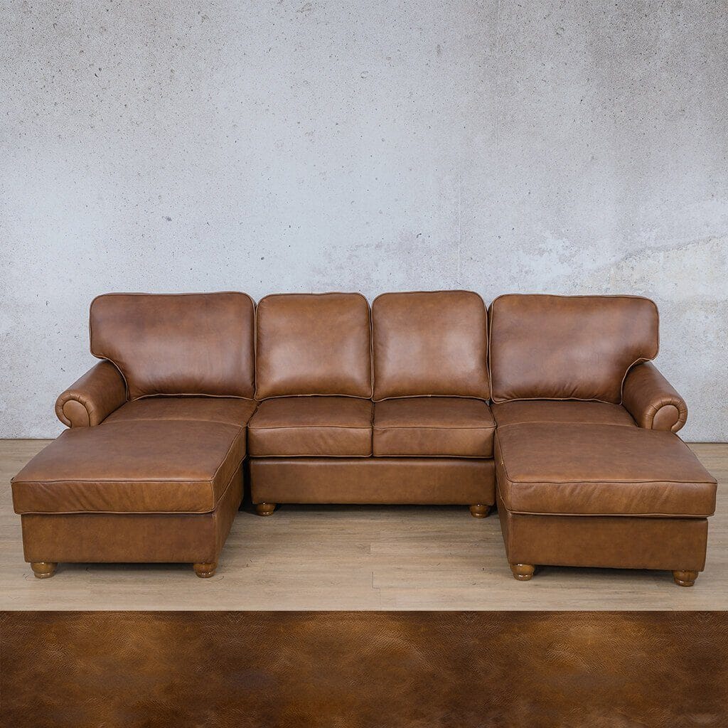 Salisbury Leather Sofa U-Chaise Sectional Leather Sectional Leather Gallery Royal Walnut 