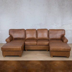 Salisbury Leather Sofa U-Chaise Sectional Leather Sectional Leather Gallery Royal Walnut 