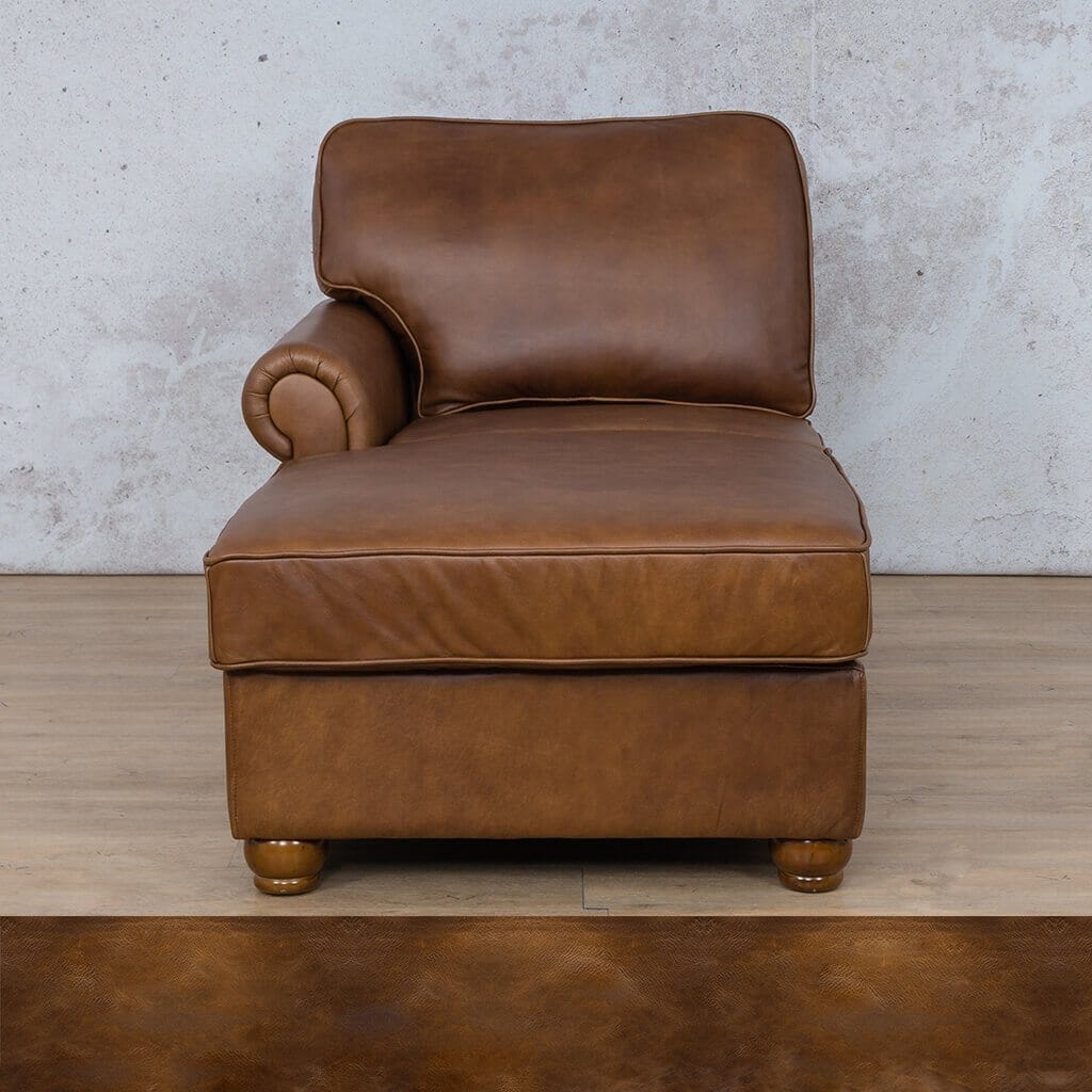 Salisbury Leather Chaise LHF Leather Armchair Leather Gallery Royal Walnut Full Foam 