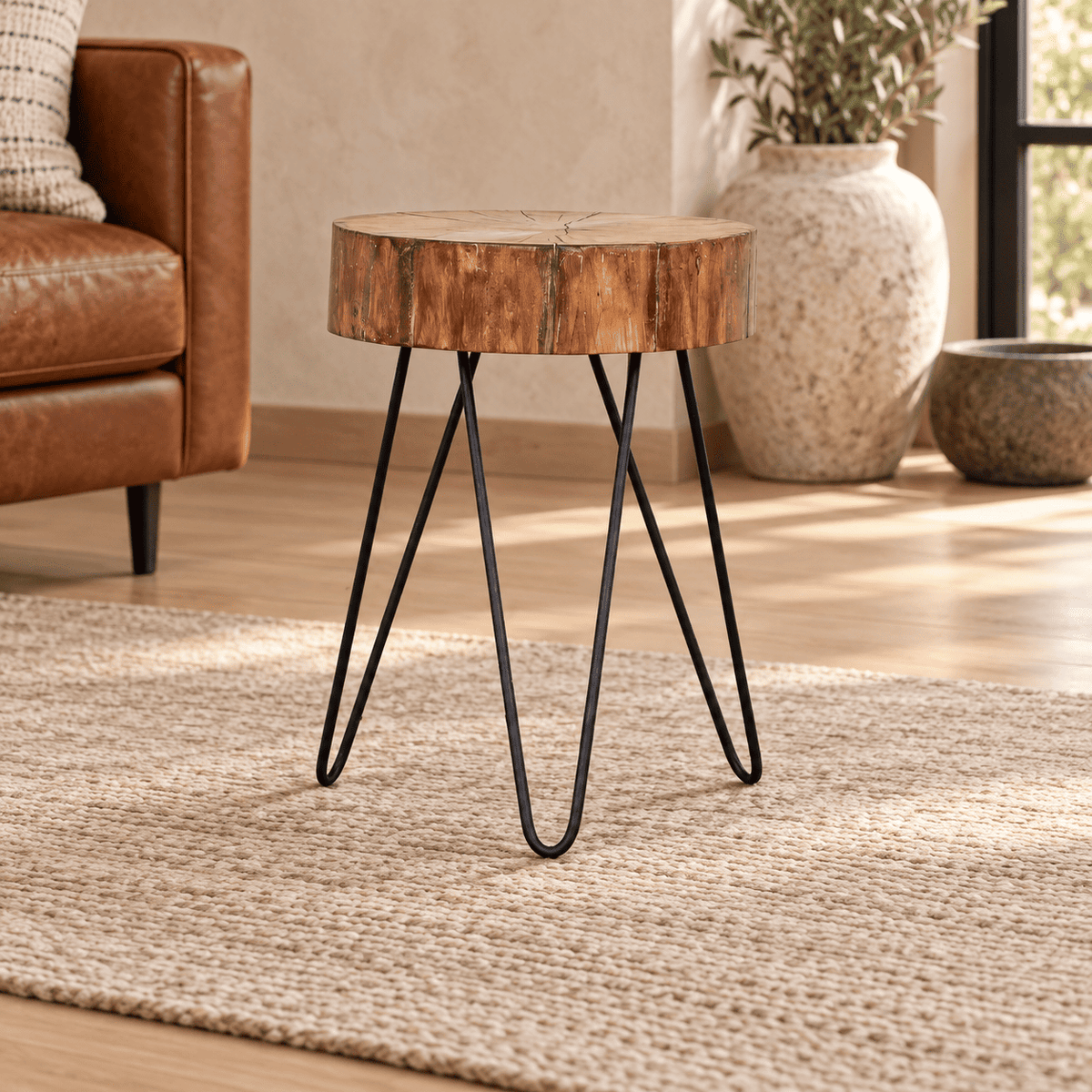 Rustic Wooden Side Table Side Table Leather Gallery