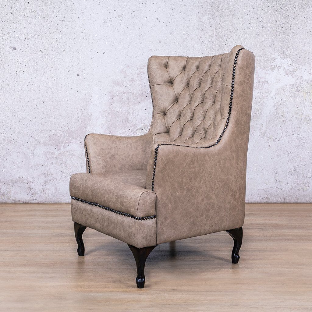 Grey leather deals wingback chair