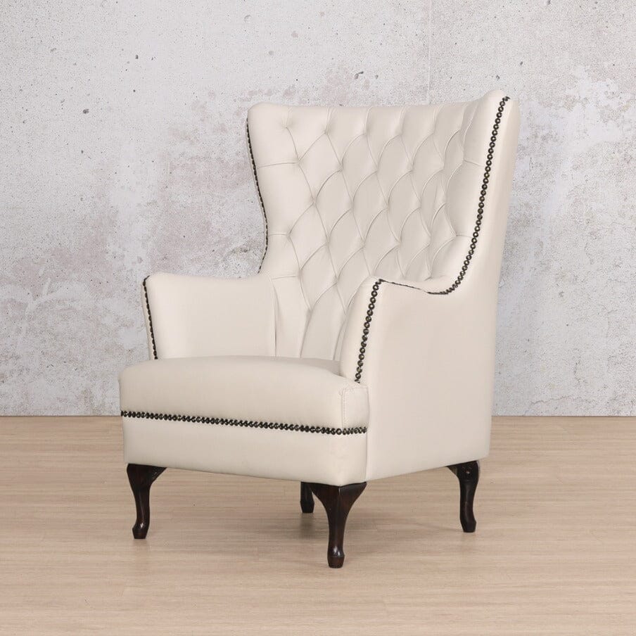 Salina Leather Armchair - Wingback Armchair & Customisable Leather Occasional Chair Leather Gallery Manatee Beige 