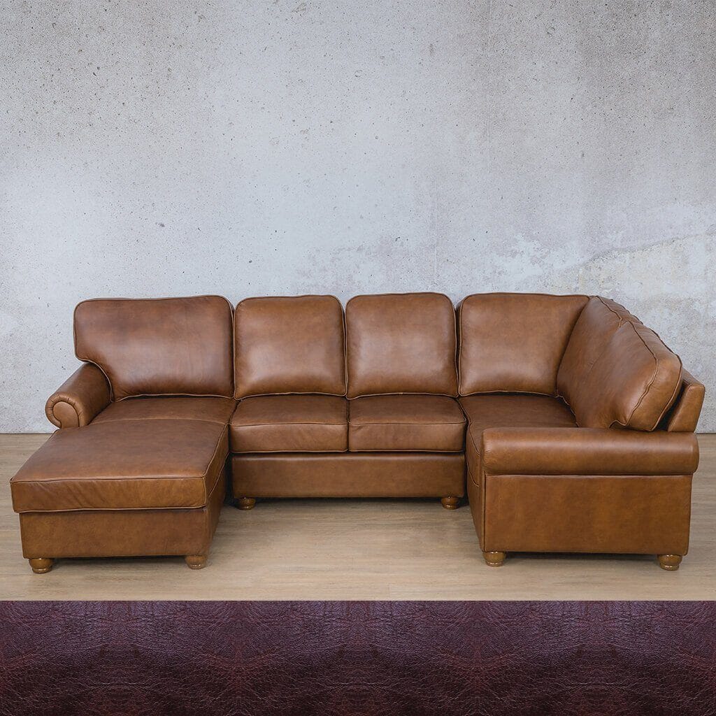 Salisbury Leather U-Sofa Chaise Sectional - LHF Leather Sectional Leather Gallery Royal Coffee 