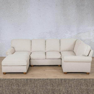 Salisbury Fabric U-Sofa Chaise Sectional - LHF Fabric Corner Suite Leather Gallery Brown 