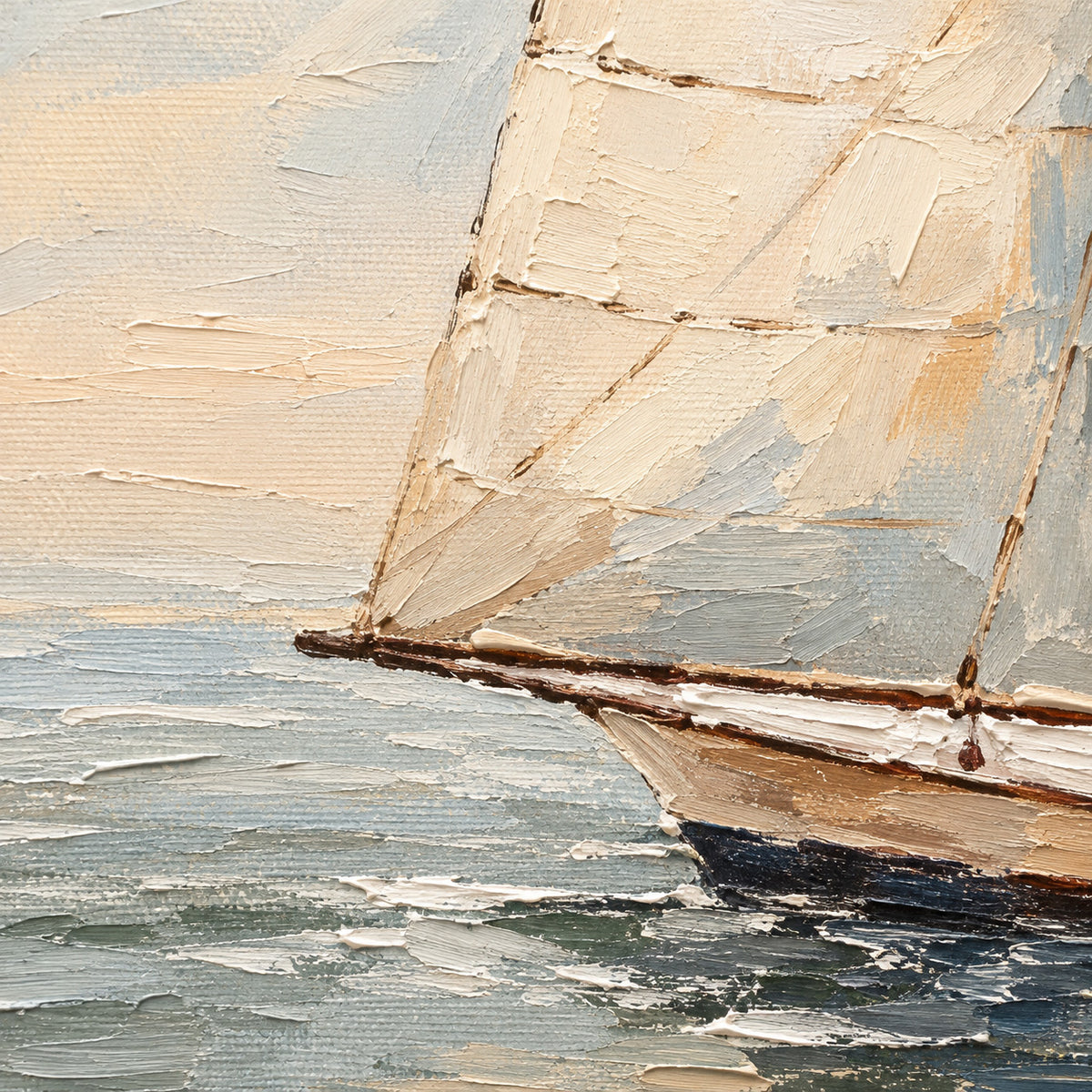 Sea Of Memories - Kia Canvas Artwork by Leather Gallery featuring a white sailboat on calm blue waters with soft neutral skies and a Kia frame.