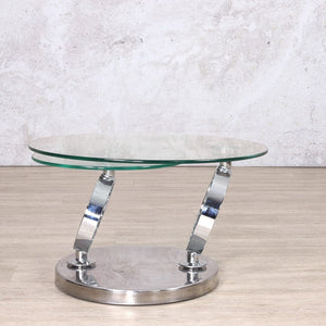 Swivel Stainless Steel Glass Coffee Table - Silver - Available on Special Order Plan Only Coffee Table Leather Gallery 