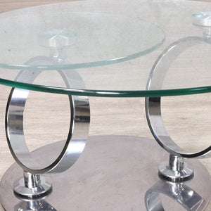 Swivel Stainless Steel Glass Coffee Table - Silver - Available on Special Order Plan Only Coffee Table Leather Gallery 