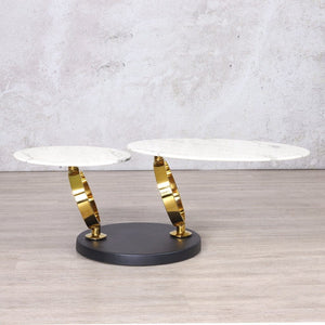 Swivel Stainless Steel Marble Look Top Coffee Table - Gold Coffee Table Leather Gallery 