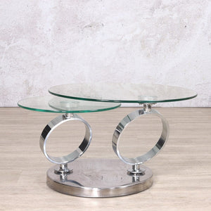 Swivel Stainless Steel Glass Coffee Table - Silver - Available on Special Order Plan Only Coffee Table Leather Gallery 