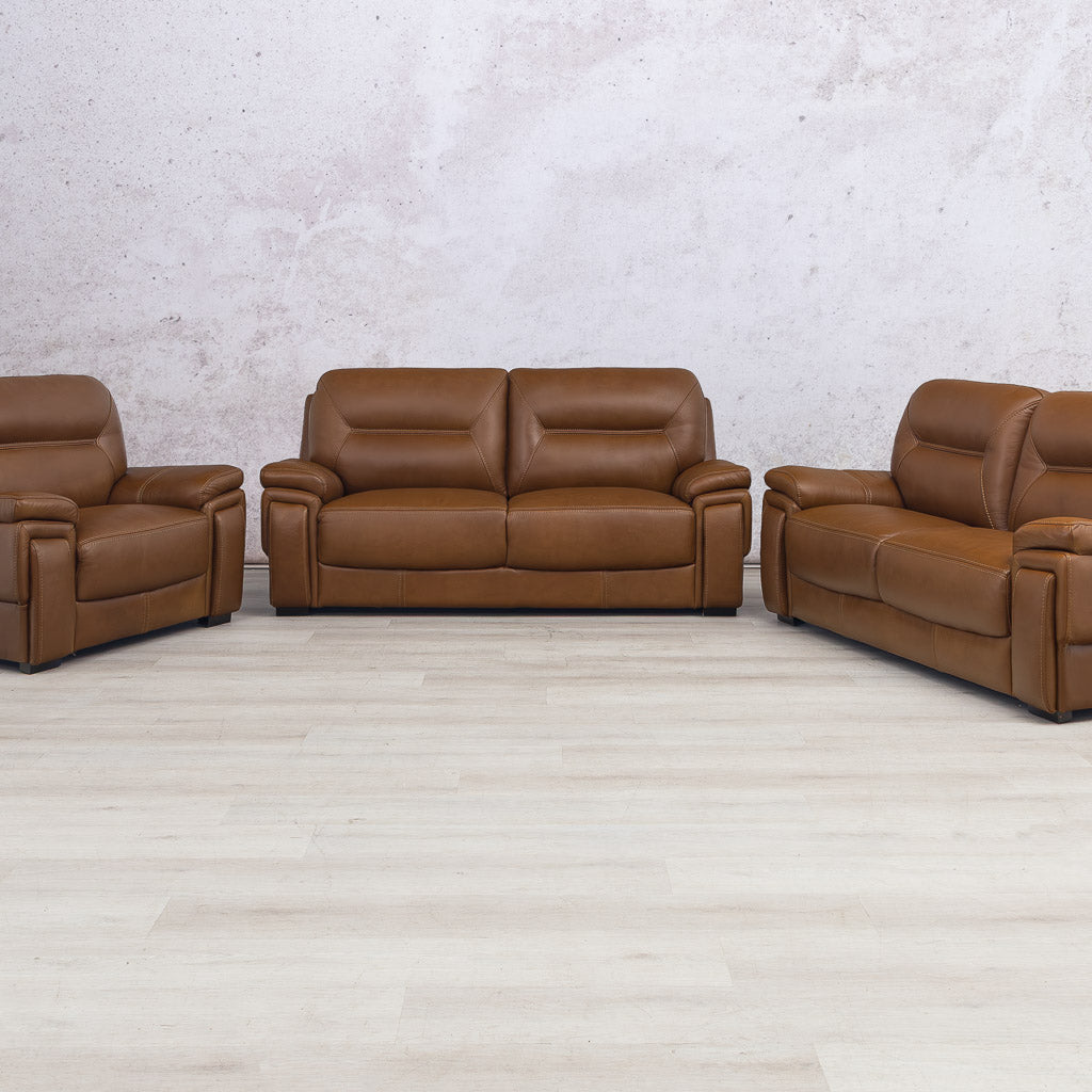 San Lorenze 3 + 2 + 1 Leather Sofa Suite - Czar Pecan, front view | Leather Couches, genuine leather couches, brown leather couches
