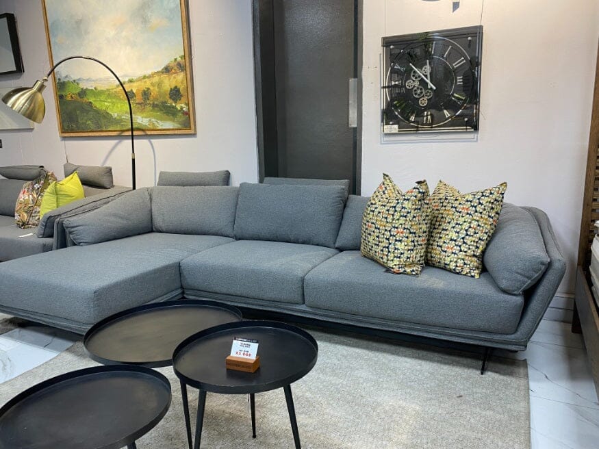 Santana Silver Charm Fabric Corner Suite - Warehouse Clearance Leather Sectional Leather Gallery 