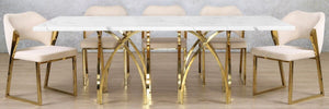 Sierra Marble Look Top & Cleopatra Gold 8 Seater Dining Set with Server - Available on Special Order Plan Only Dining Table Leather Gallery 